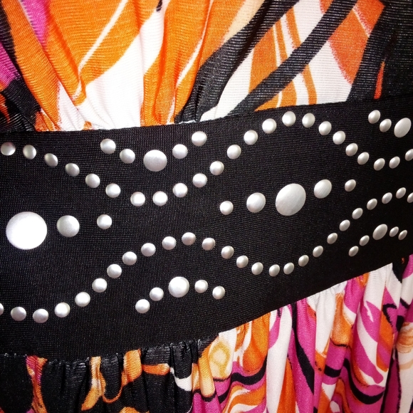 Studio West Apparel Tropical Print Dress with Studded Waist Size M - Picture 4 of 7